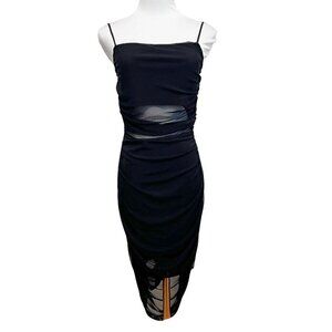 NWT MESHKI SARAH BLACK MESH SEMI-SHEER MINI DRESS - S
